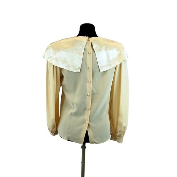 1980s blouse silk satin with lace collar and back buttons Size M - Picture 4 of 5